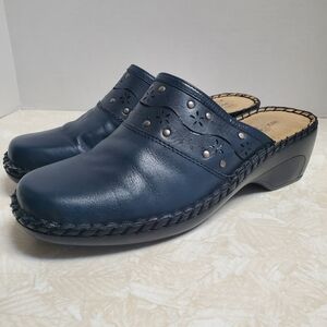 Duck Head Navy Leather Mules with Stud Accents